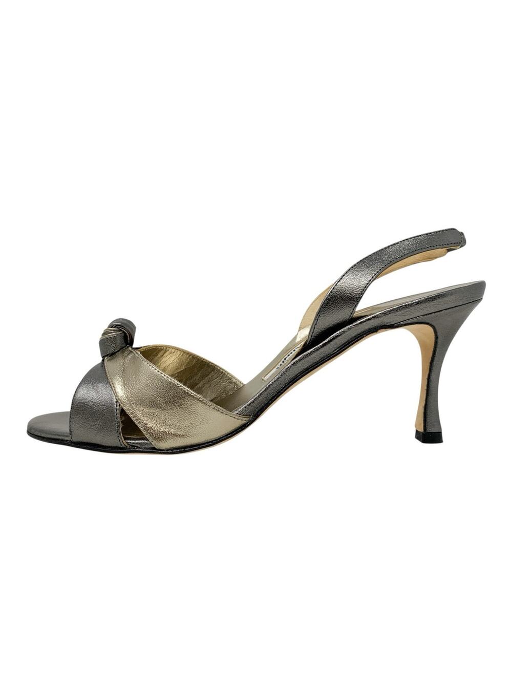 Manolo Blahnik Budingasling Bronze Metallic Knot Slingbacks 37